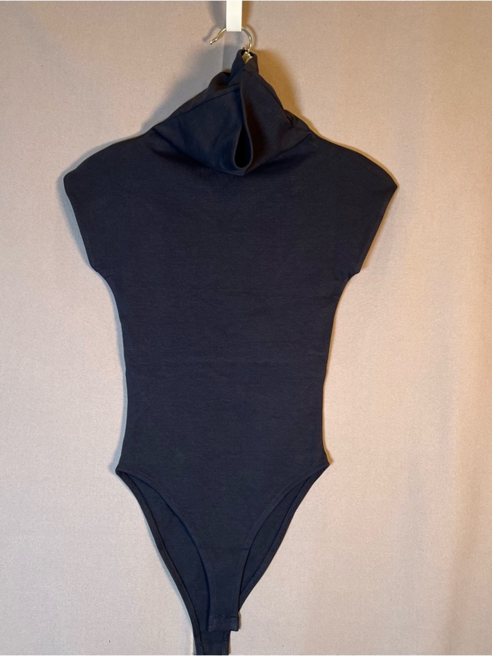 Zara Black Bodysuit SzM Cap Sleeve High Neck Stretch NWT